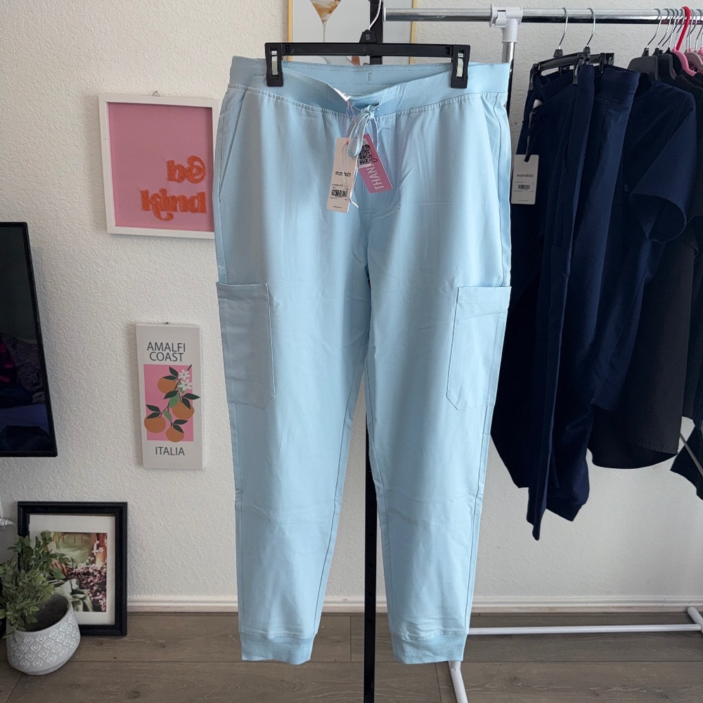 Light Blue Women's Cargo Joggers with Drawstring Waist